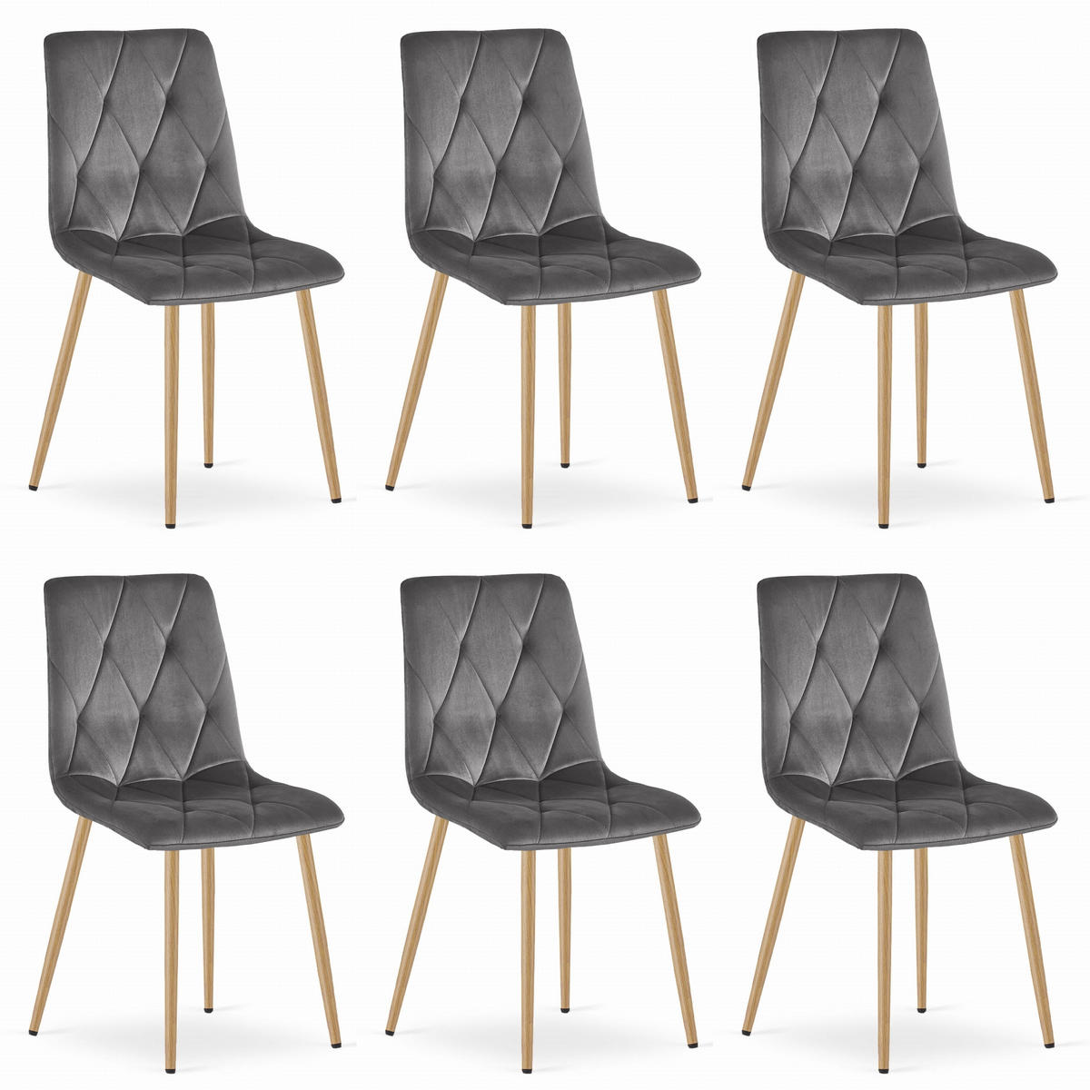 STUHL BOSA 6-er Set, Grau, Metallbeine in Holzfarbe - Hellgrau, Textil/Metall (58/87/57cm) - Komodee