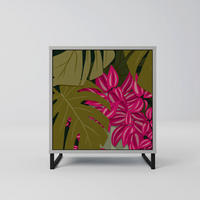 SIDEBOARD TROPICAL BEAUTY, Grau, 57,5x42x67,5 cm, Schwarze Metall-Rahmenfüße - Multicolor/Schwarz, Holzwerkstoff/Metall (57.5/67.5/42cm) - SpaceRebels