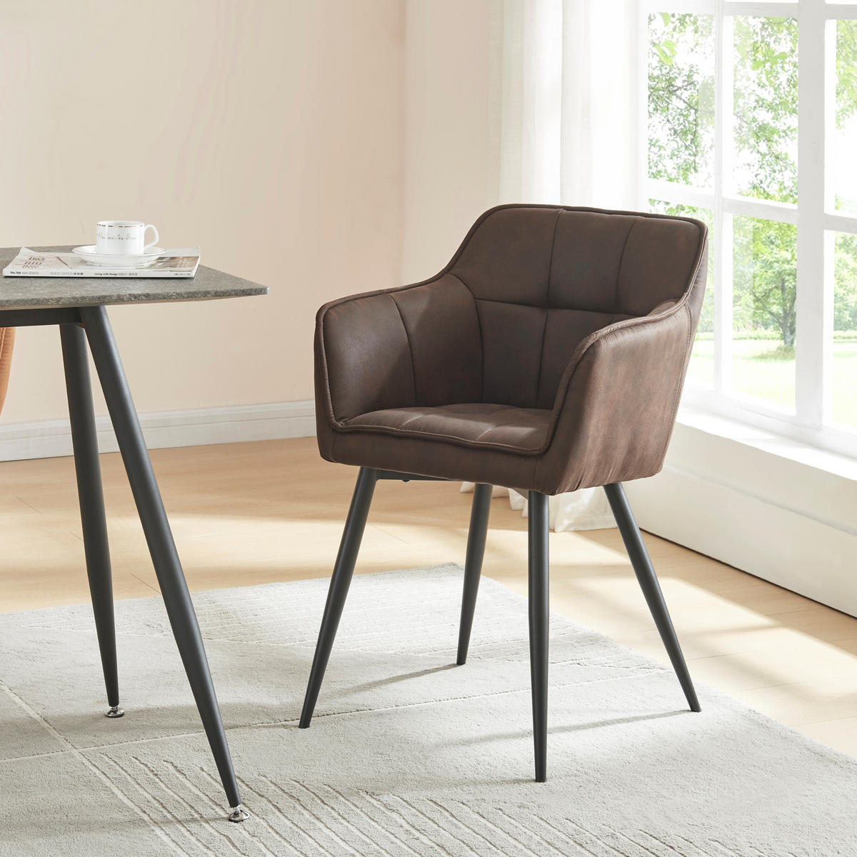 ARMLEHNSTUHL Birmingham - Dunkelbraun/Schwarz, Textil/Metall (57/81/53cm) - [en.casa]