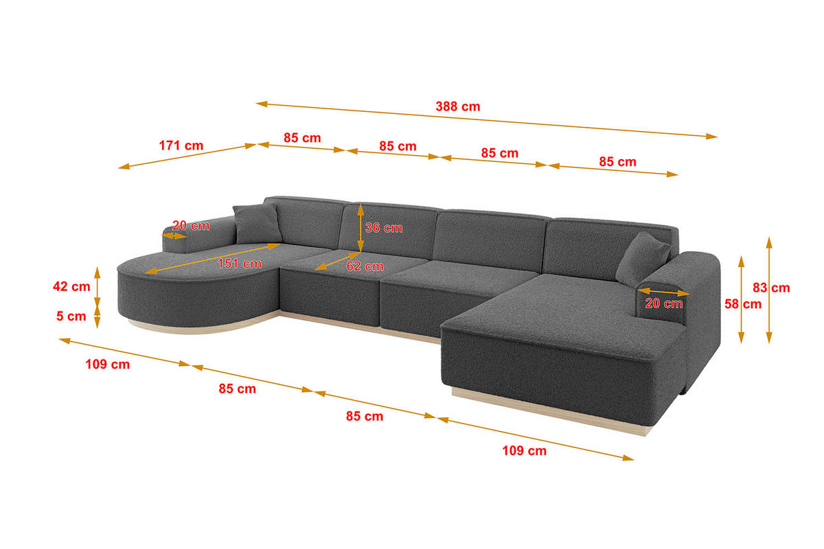 WOHNLANDSCHAFT ARRIO-U2 303x171x83 cm Platinfarben - Platinfarben, Holzwerkstoff/Textil (388/83/171cm) - ALTDECOR
