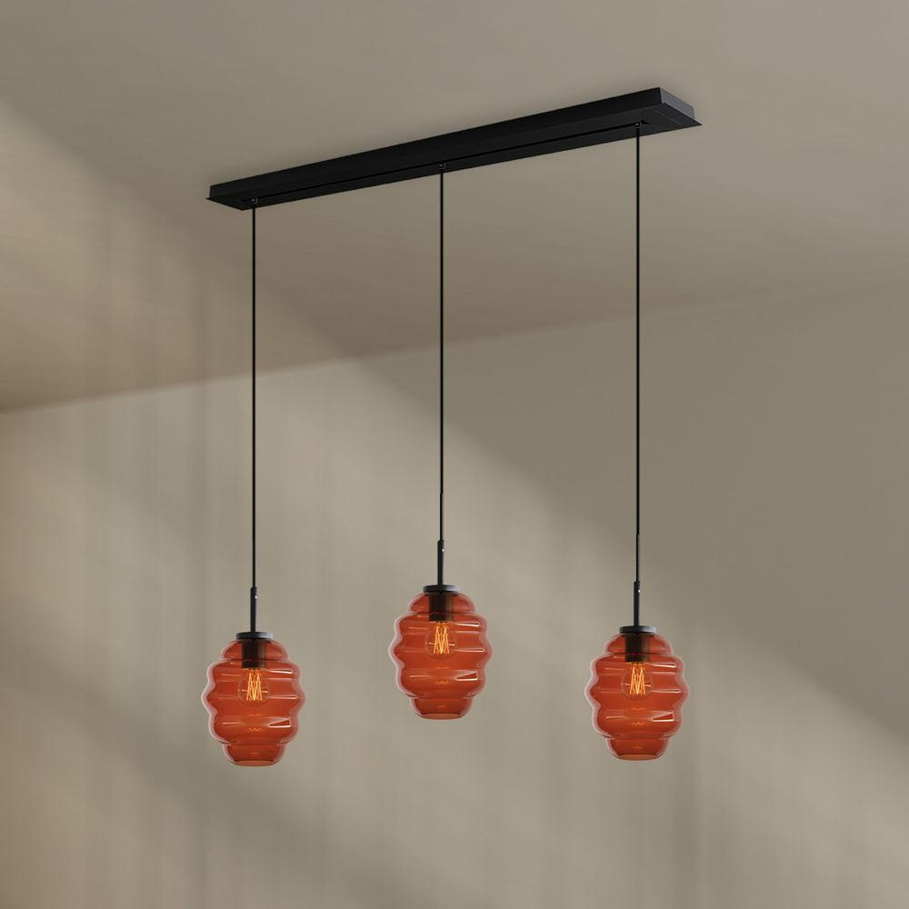HÄNGELEUCHTE Echos 3-flammig Braun Ø 18cm - Schwarz/Braun, Glas (18/18/20cm) - s.luce