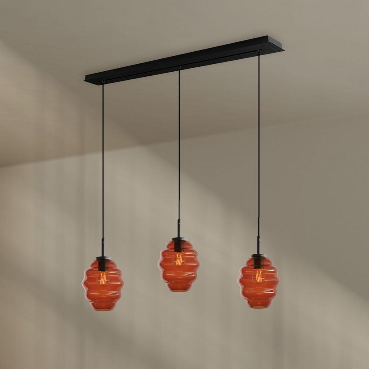 HÄNGELEUCHTE Echos 3-flammig Braun Ø 18cm - Schwarz/Braun, Glas (18/18/20cm) - s.luce