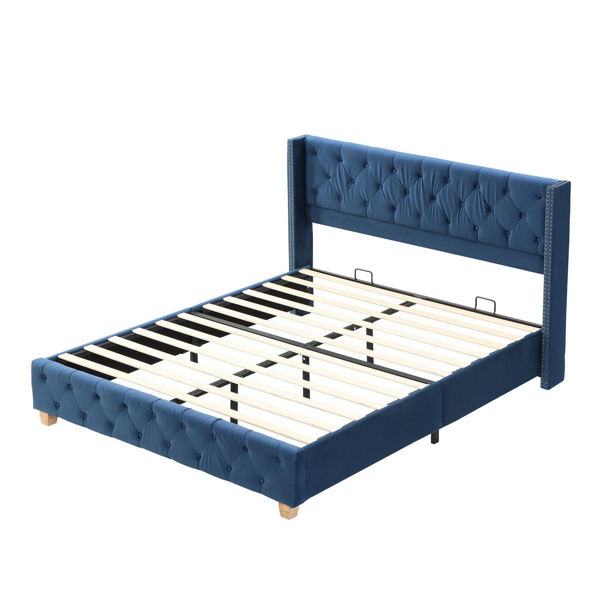 POLSTERBETT 160/200 cm Blau aus Samt mit Lattenrost - Blau, Textil (160/200cm) - OKMYHOME