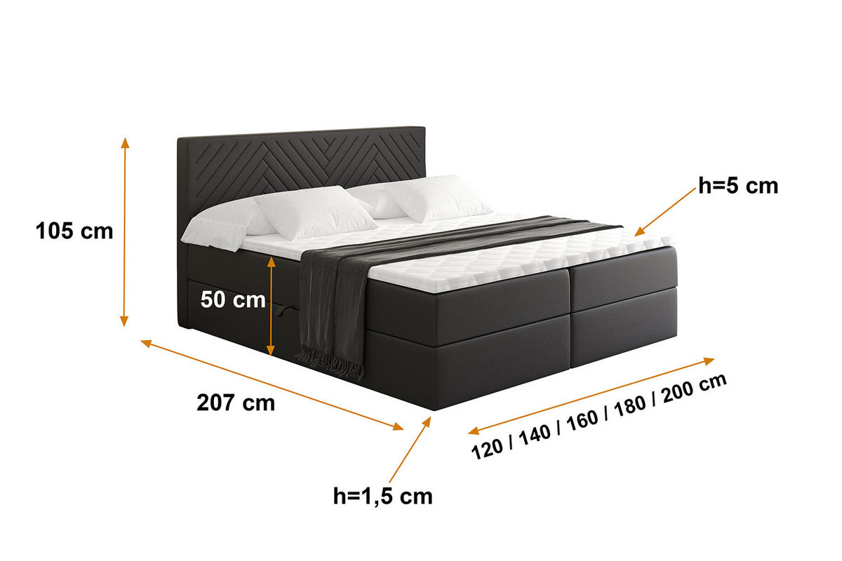 BOXBETT mit Matratze H4 und Lattenrost - VEXA - 160x200 - Schwarz Kunstleder - Schwarz, Holzwerkstoff/Kunststoff (160/200cm) - ALTDECOR