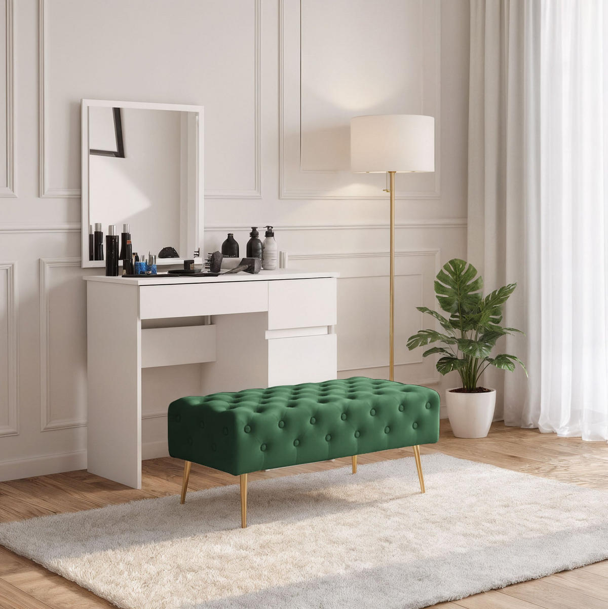 SITZHOCKER MONACO, Grün, T100xB41xH42 - Grün, Holz (41/42/100cm) - Milordbikes