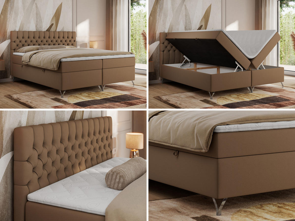 BOXBETT GRIMALDI 120/200 Braun Kunstleder - H4 - Braun, Holz/Textil (120/200cm) - MKS