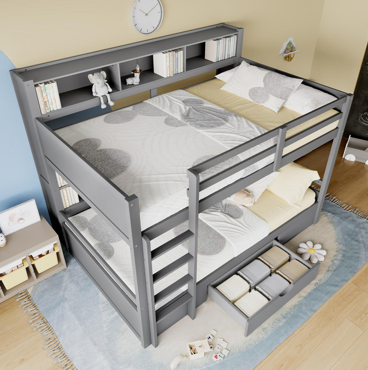 ETAGENBETT 90/200 cm in Grau mit Schublade und Ablagefächern - Grau, Holz (90/200cm) - OKMYHOME