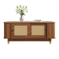 COUCHTISCH Rattan 100/50/42 Schiebetüren MDF Stauraum - Braun, Holz (50/100/42cm) - Bomclap