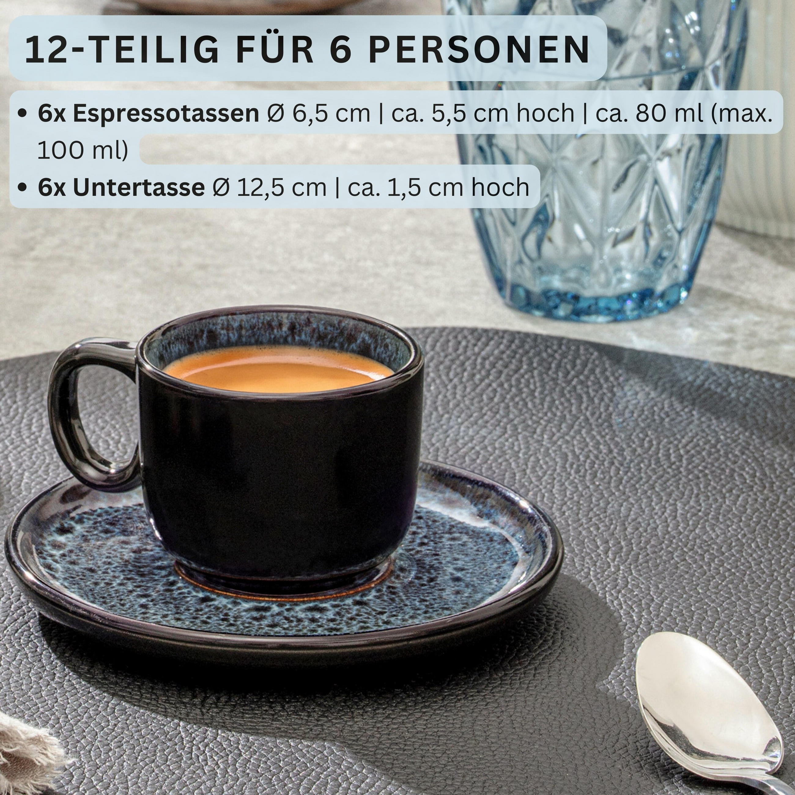 ESPRESSOTASSEN SET MANILA - 12 teilig aus Steingut - Blau, Stein (0.08L) - Sänger