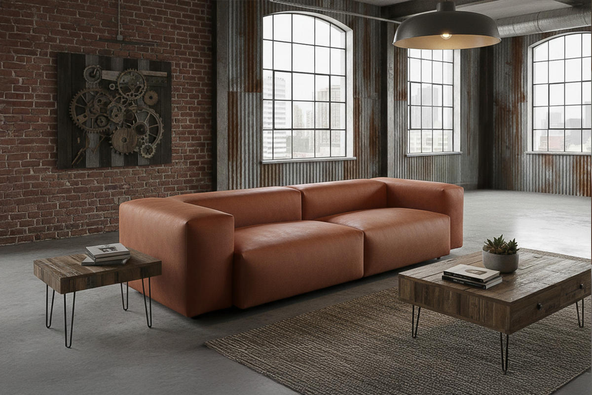 SOFA CELESTE Braun Lederfaserstoff - Dunkelbraun/Schwarz, Leder/Kunststoff (302/72/114cm) - KAWOLA