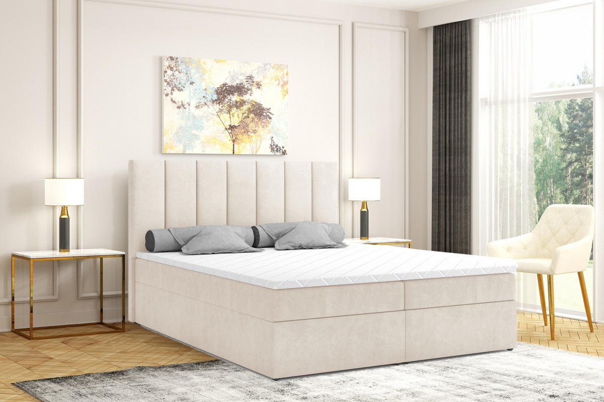 BOXSPRINGBETT HUGO, 160 x 200 cm, Bettkasten, H4, ecru - Ecru, Textil (160/200cm) - Labett