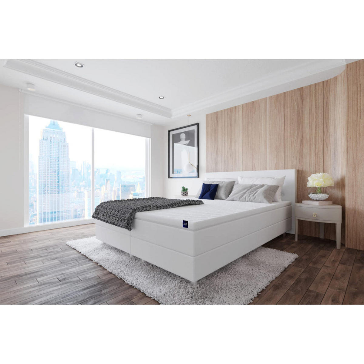 BOXBETT, Polsterbett Sawana mit Bonellfederkern-Matratze und Topper Schlafzimmer - Weiß, Holz/Holzwerkstoff (160/200cm) - Best For Home