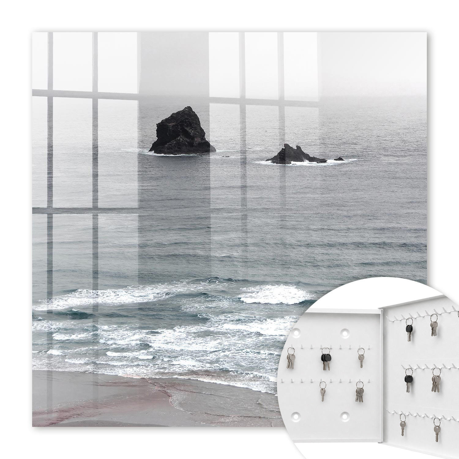 SCHLÜSSELBOX Weiß 30x30 cm – Türöffnung nach rechts - Meer aus Felsen - Grau, Metall (30/30/5cm) - TULUP