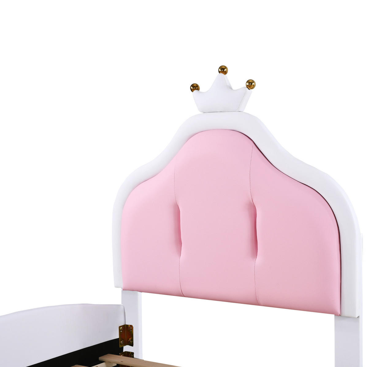 KINDERBETT 90/200 cm aus Kunstleder mit kronenförmigem Kopfteil Weiß/Rosa - Weiß, Textil (90/200cm) - Modenvie
