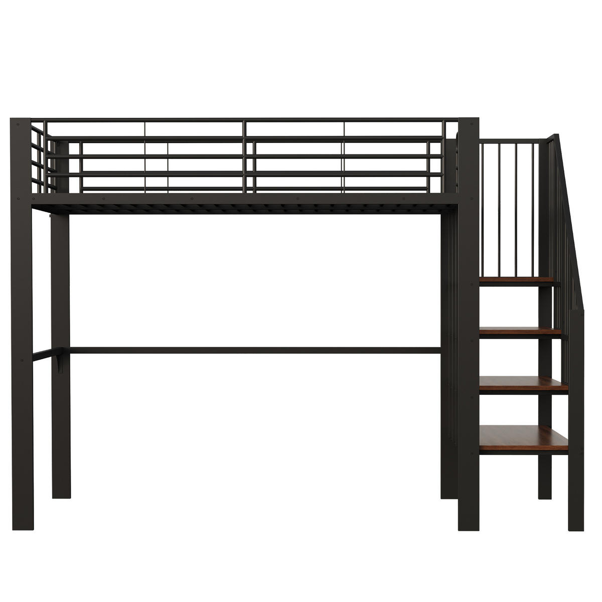 HOCHBETT 140/200 cm aus Metall/Holz mit Treppe und Stauraum Schwarz - Schwarz, Metall (140/200cm) - Modenvie