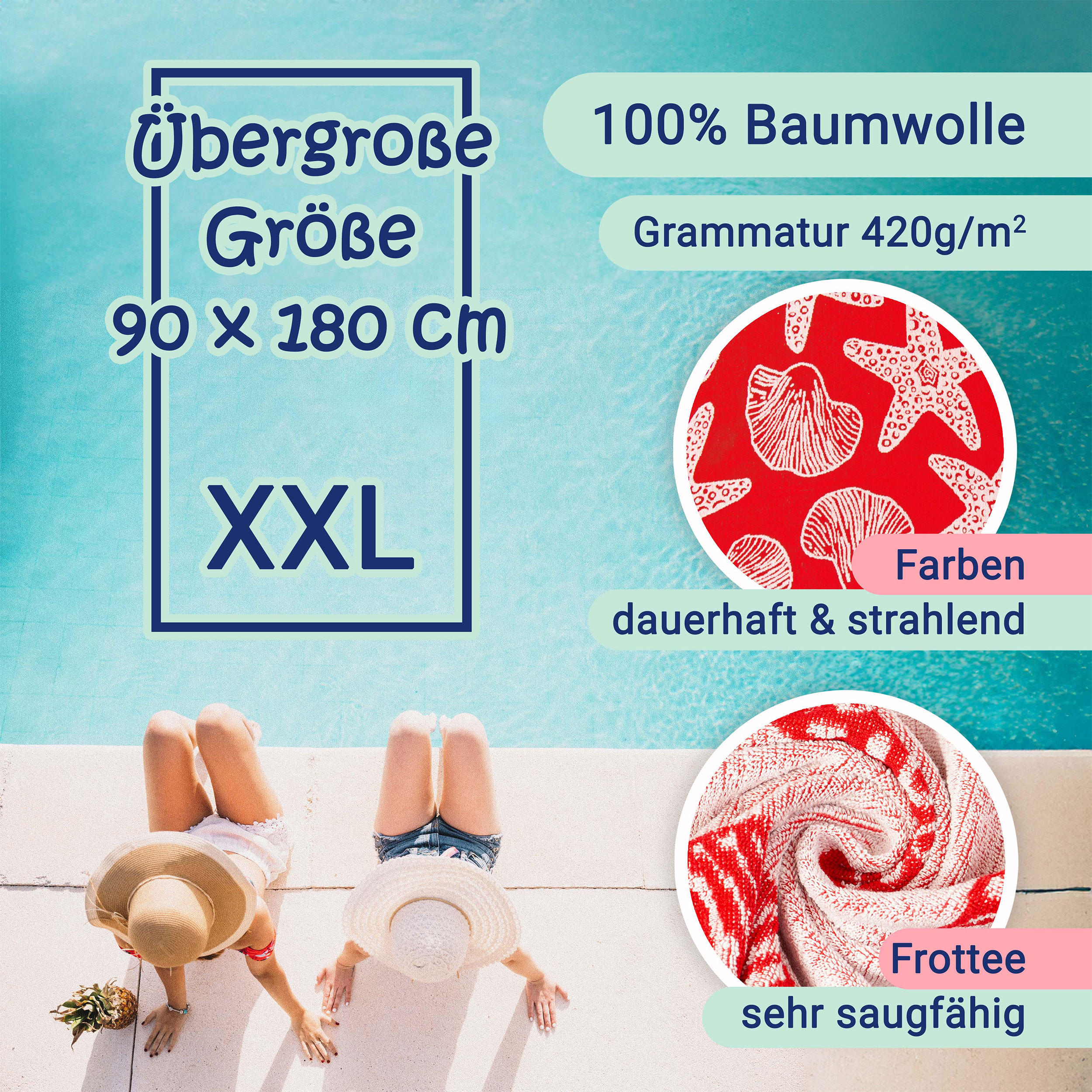 STRANDTUCH, 90x180 cm, 100% Baumwolle, Rot - Rot, Textil (90/180cm) - Zollner