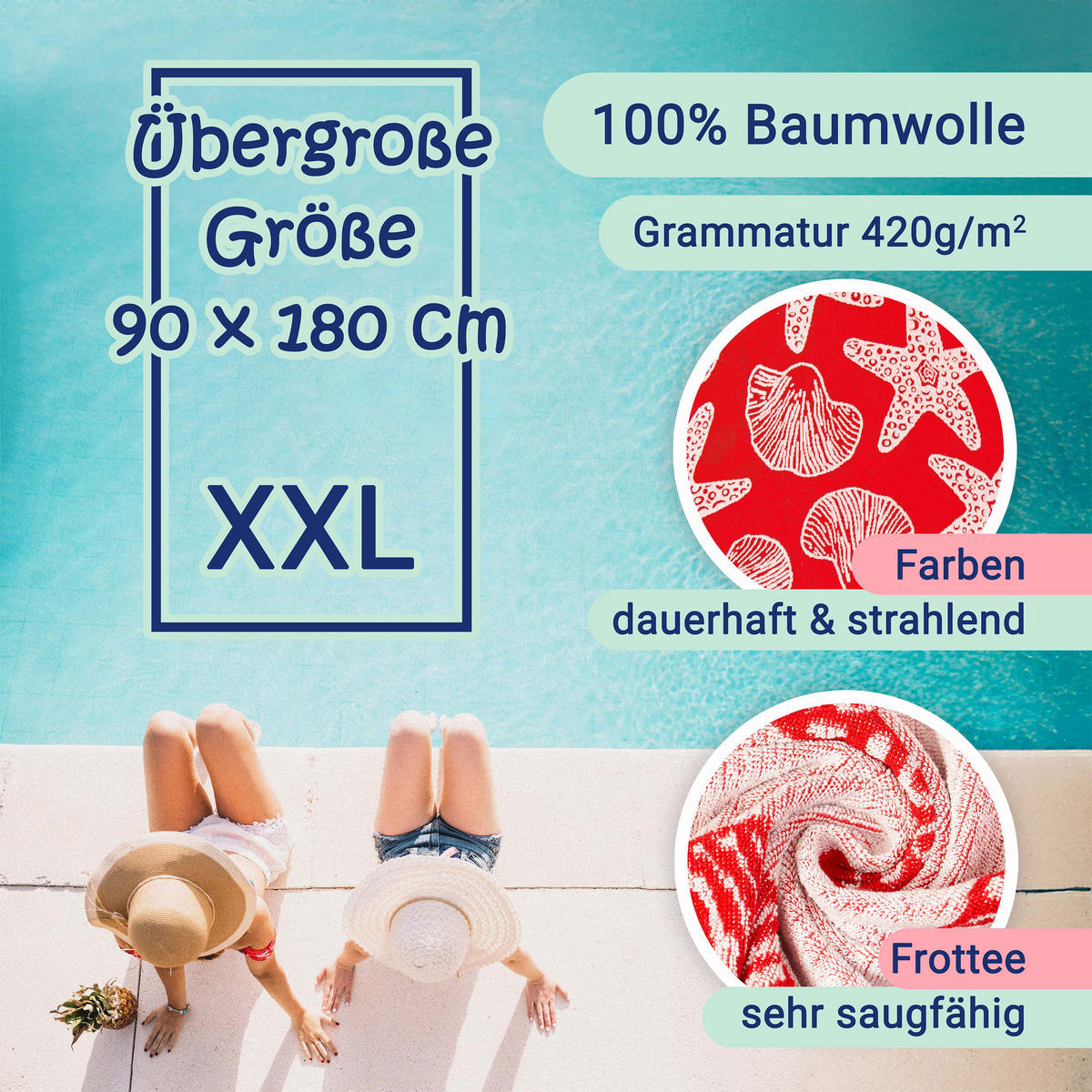 STRANDTUCH, 90x180 cm, 100% Baumwolle, Rot - Rot, Textil (90/180cm) - Zollner