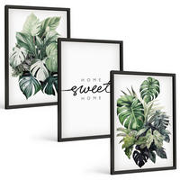 BILDER SET 3er Set - 40x60 cm Schwarzer Rahmen - Pflanzen mit der Aufschrift „Sweet Home“ - Schwarz, Kunststoff (40/60cm) - TULUP