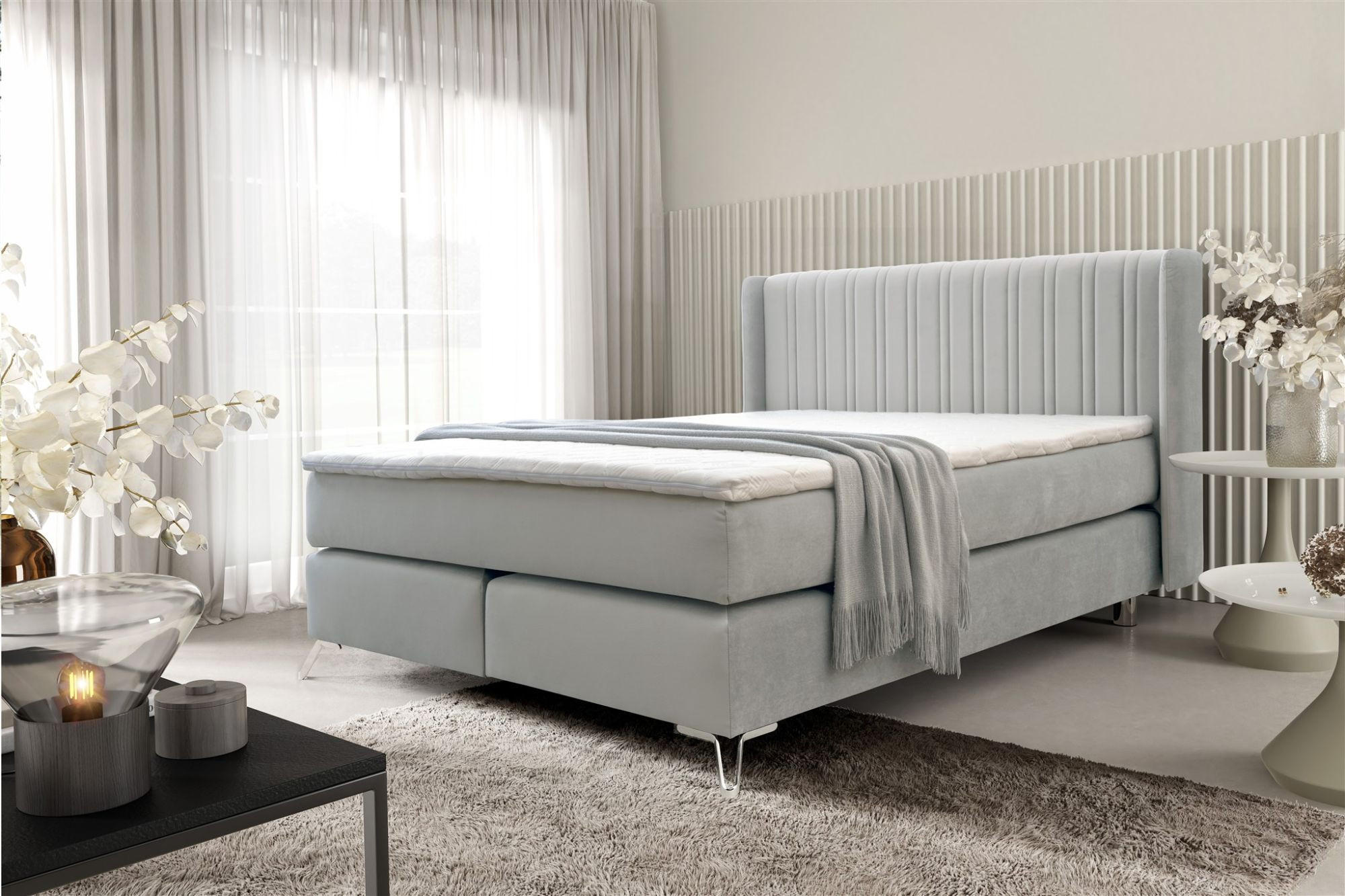BOXSPRINGBETT Agnus - Hellgrau, Holzwerkstoff/Textil (120/200cm) - Fun Möbel