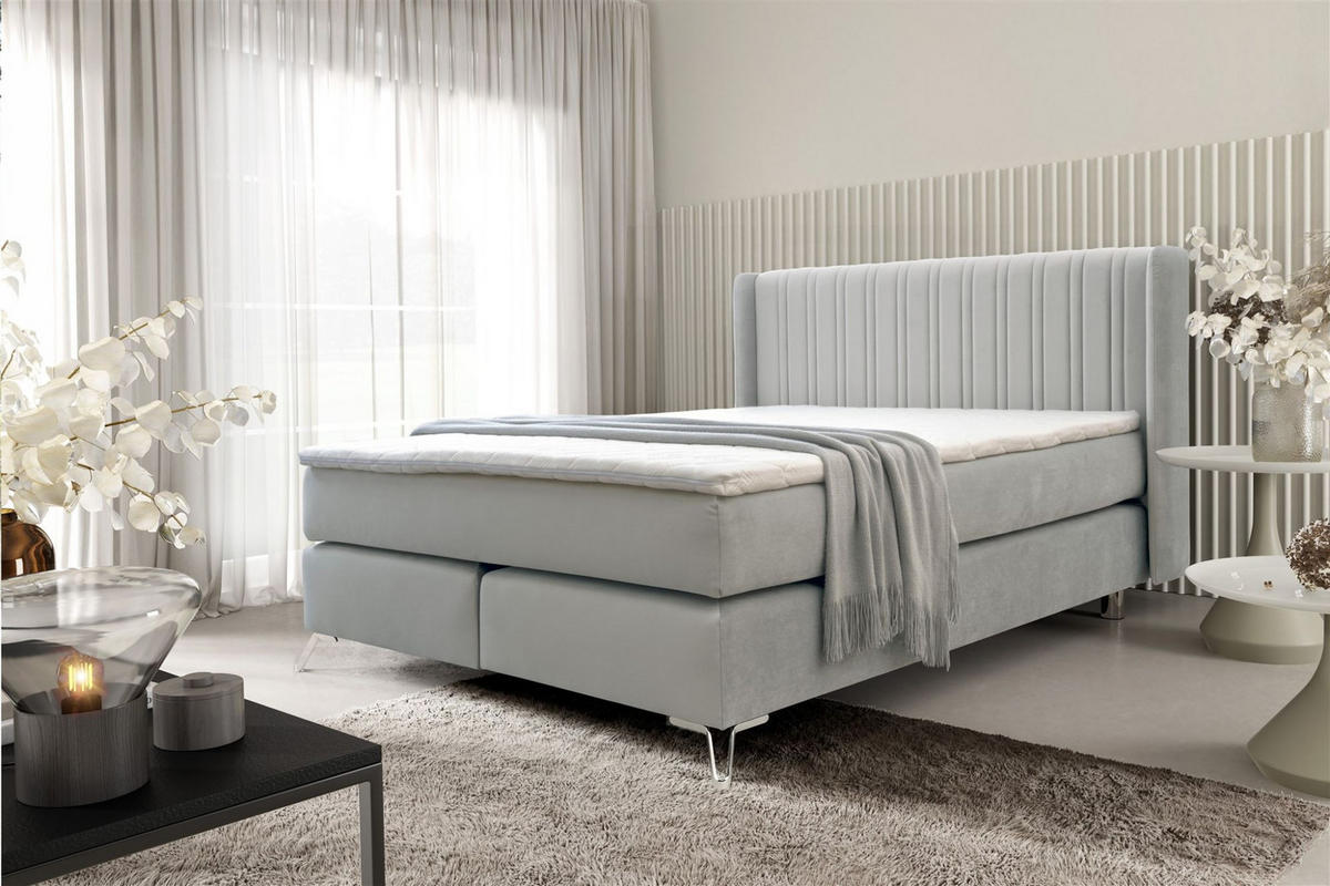 BOXSPRINGBETT Agnus - Hellgrau, Holzwerkstoff/Textil (120/200cm) - Fun Möbel