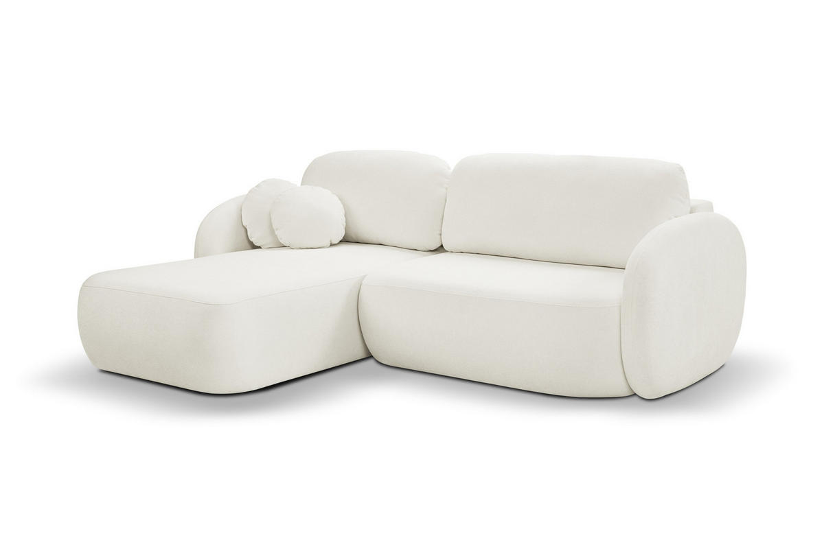 ECKSOFA AMICO L-S Creme Geflochtener Stoff mit Schlaffunktion - Creme, Holz (248/174cm) - MASSENO