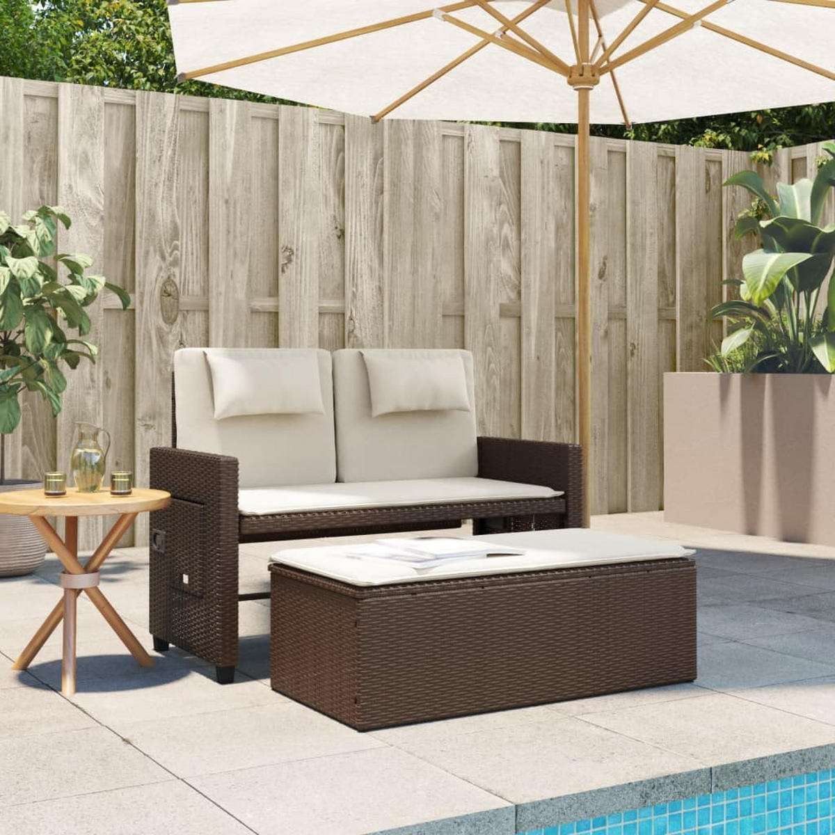 GARTENBANK Verstellbar mit Kissen Braun Poly Rattan - Braun, Kunststoff (122/83/58cm) - furnicato