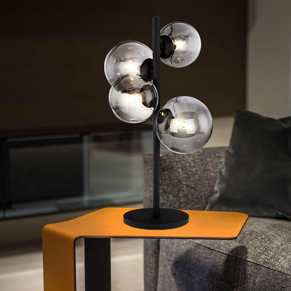 LED TISCHLEUCHTE Metall Schwarz Glas Rauchgrau - Grau, Glas (24/19/48cm) - Globo Lighting