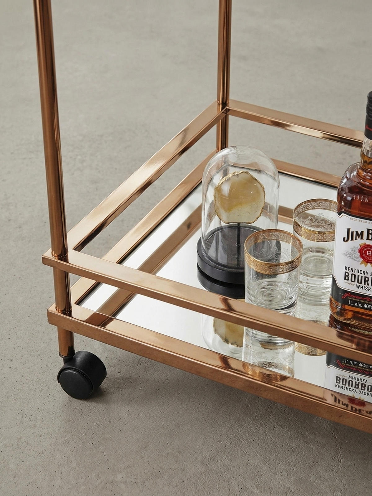 SERVIERWAGEN – Gold, Verspiegeltes Glas, auf Rollen - Goldfarben, Glas/Metall (65/84/45cm) - KADIMA DESIGN