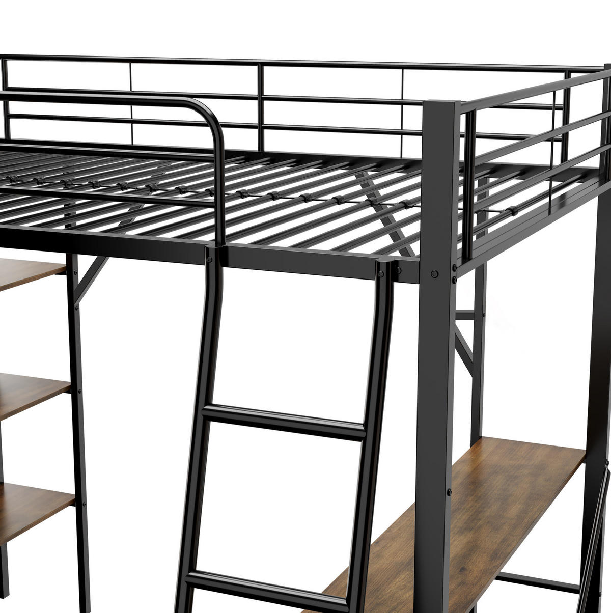 HOCHBETT 90/200 cm aus Metall und MDF mit Schreibtisch und 3 Ablagen Schwarz - Schwarz, Metall (90/200cm) - Modenvie