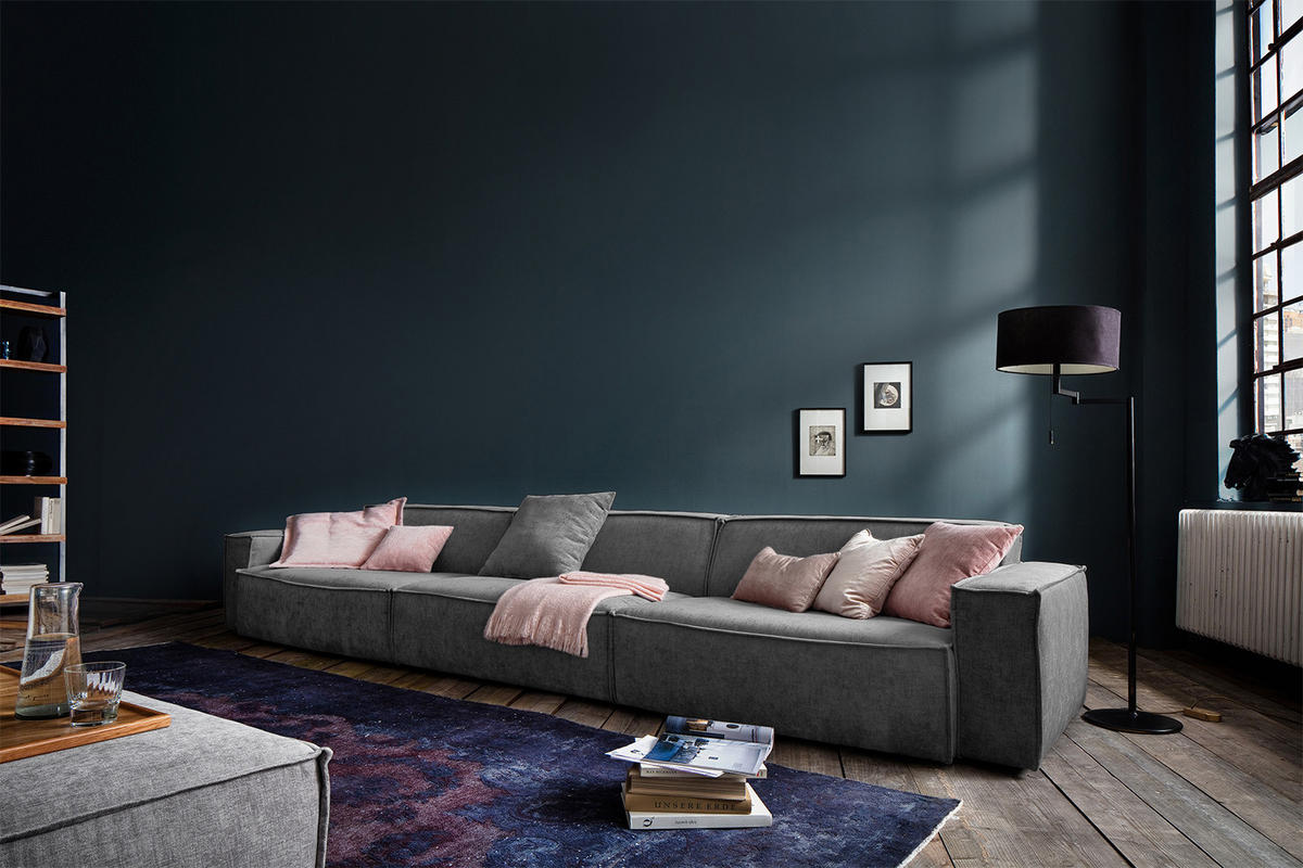RIESENSOFA SAMU Grau Webstoff - Schwarz/Grau, Textil (418/72/106cm) - KAWOLA