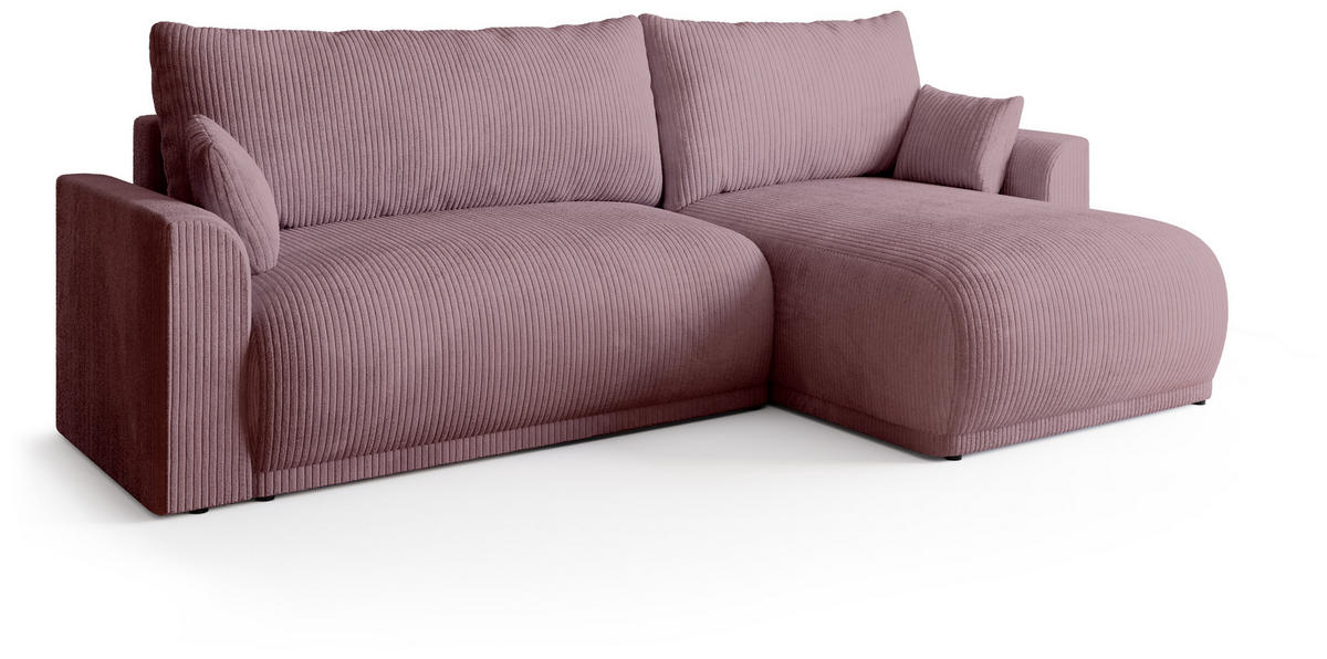 ECKSOFA MORENO mit Schlaffunktion Puderrosa Cord - Pink, Textil (262/160cm) - Bromarkt