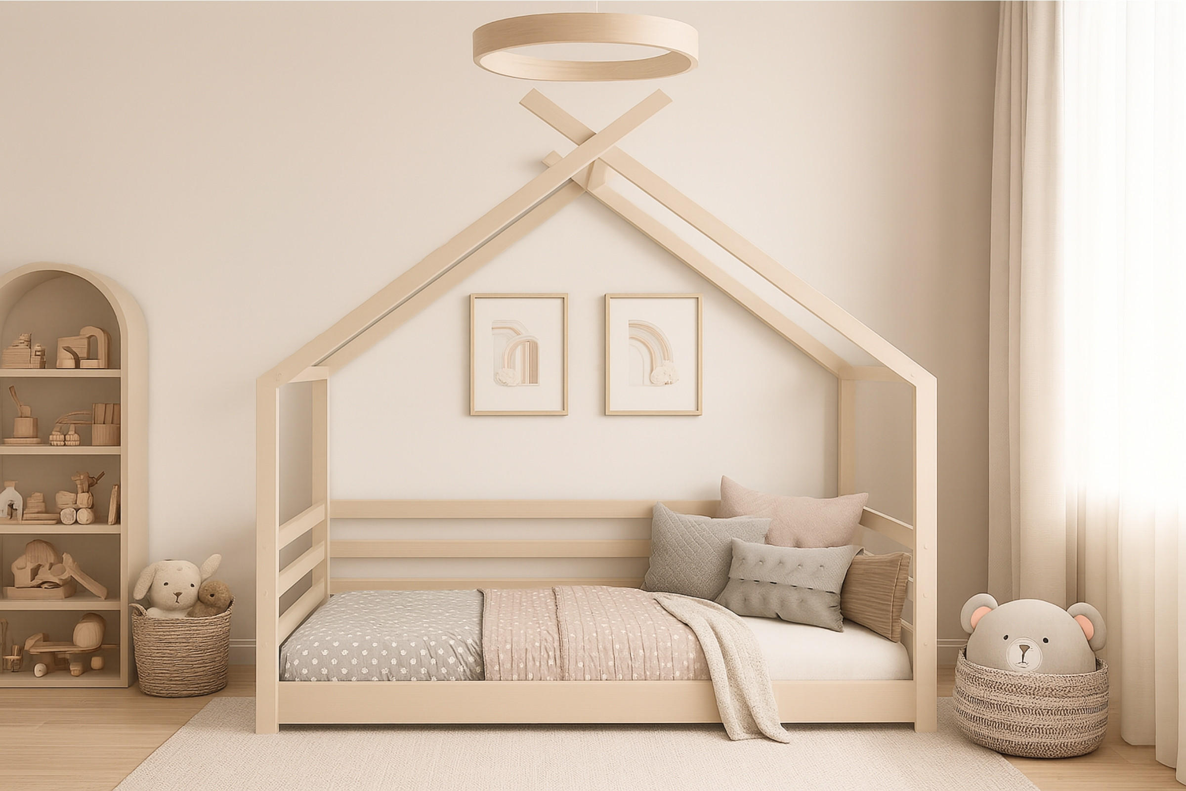 HAUSBETT MOON 90/200 in Cashmere - Beige, Holz (90/200cm) - Deine Möbel 24