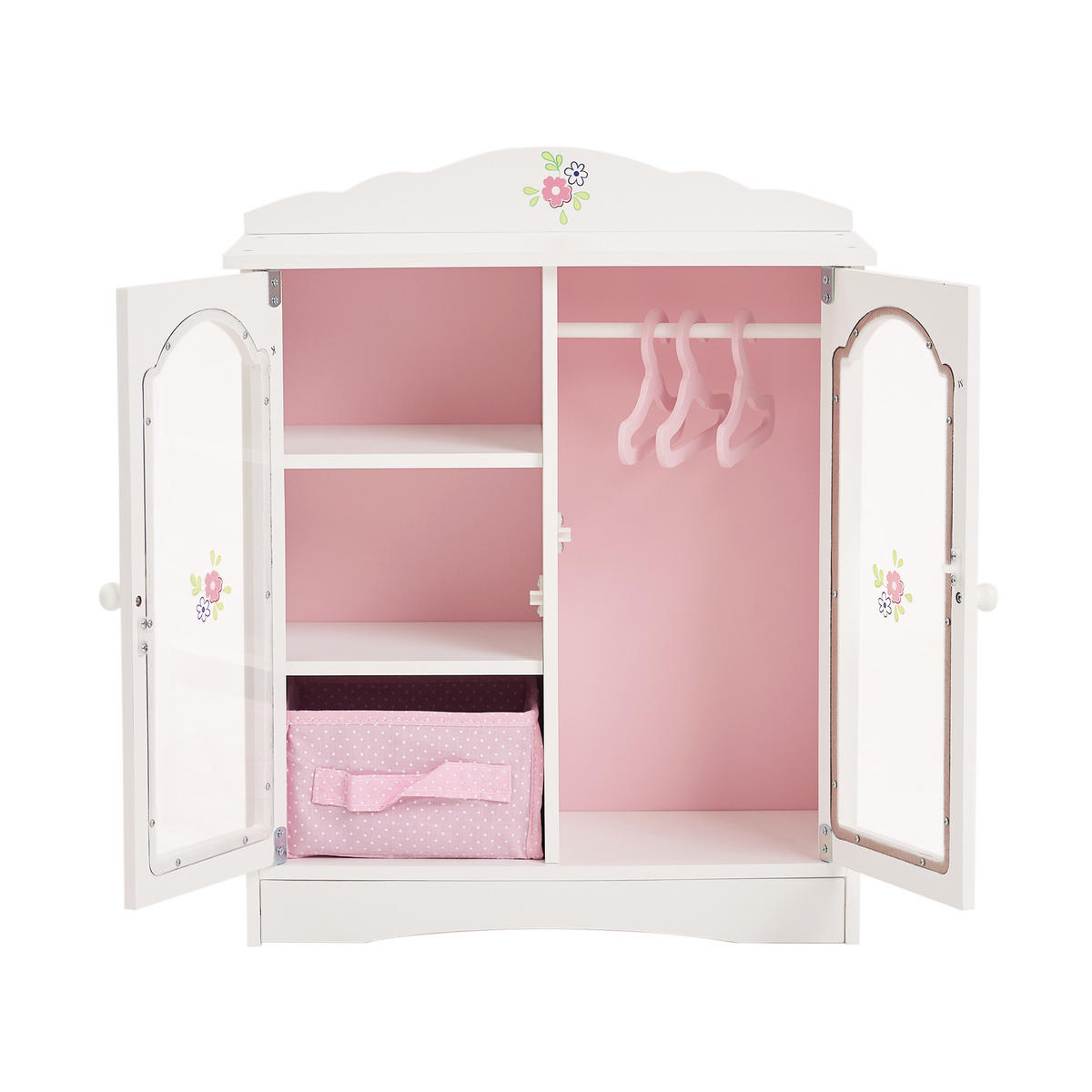 PUPPENSCHRANK Holz mit Schublade Regalen Kleider, Weiß, 53cm - Weiß, Holzwerkstoff (23/53/43cm) - Teamson Kids