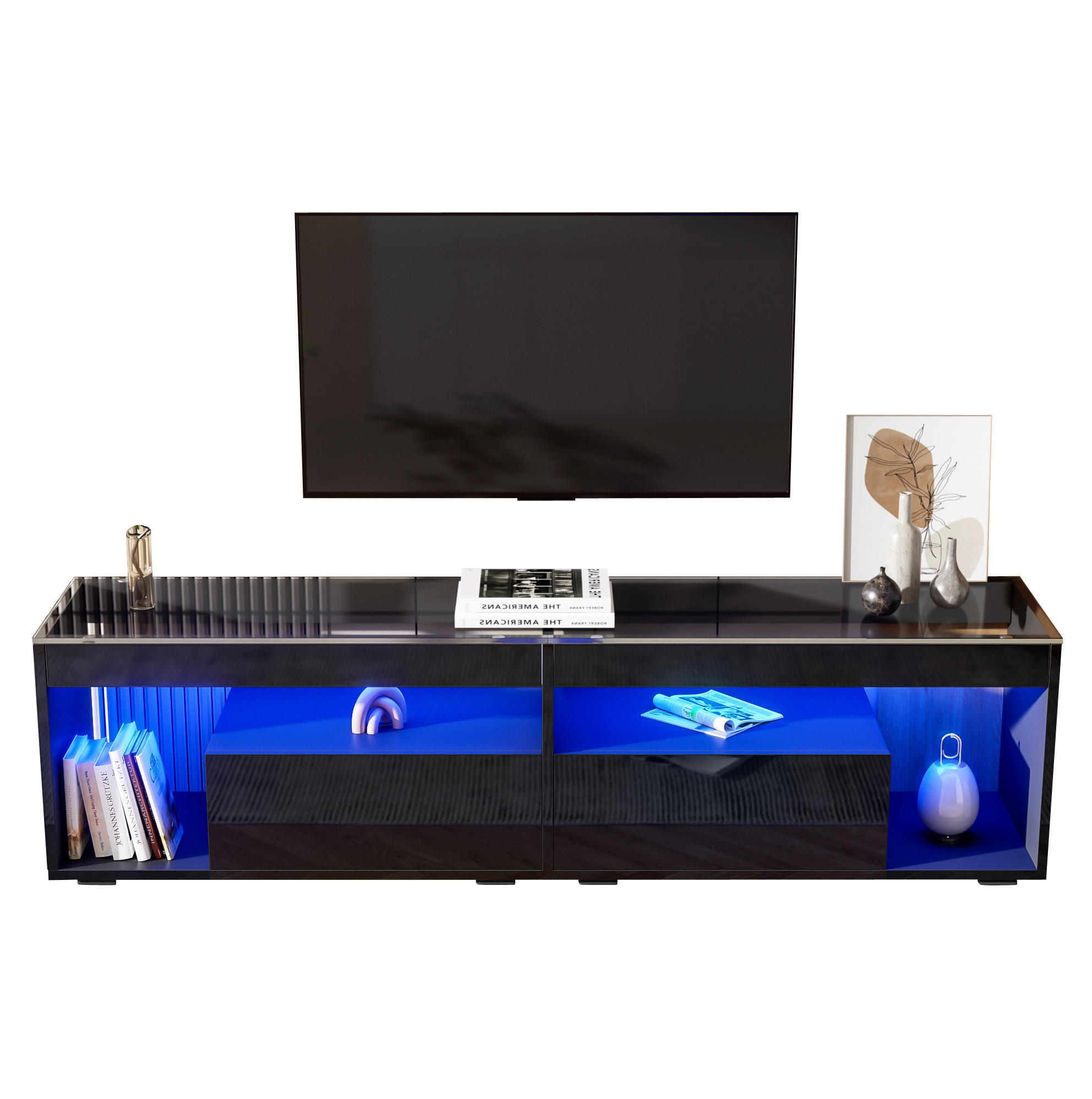 TV-LOWBOARD 180/40/46 cm mit 2 Schubladen und LED-Beleuchtung - Schwarz, Holzwerkstoff (180/46/40cm) - BEAOK