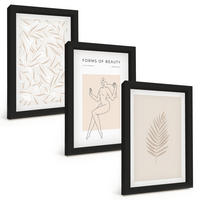 BILDER SET 3er Set - 20x30 cm Schwarzer Rahmen - Minimalistische botanische Motive - Schwarz, Kunststoff (20/30cm) - TULUP