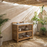 GARTENKÜCHENREGAL - Akazie massiv - Beige - Beige, Holz (90/86/52cm) - home24