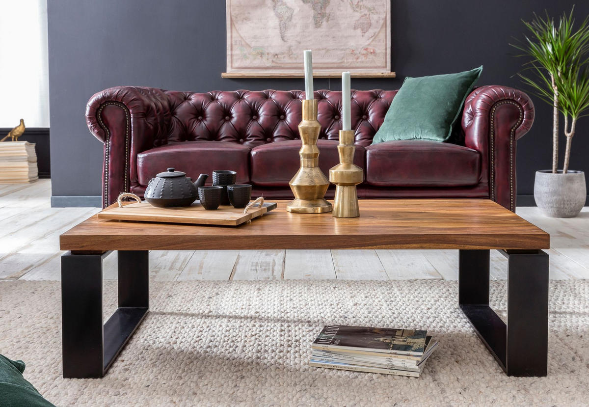 COUCHTISCH aus Holz und Metall, Industriedesign, Einzigartige Maserung, 115x60x35 cm - Schwarz/Braun, Holz/Metall (60/115/35cm) - KADIMA DESIGN