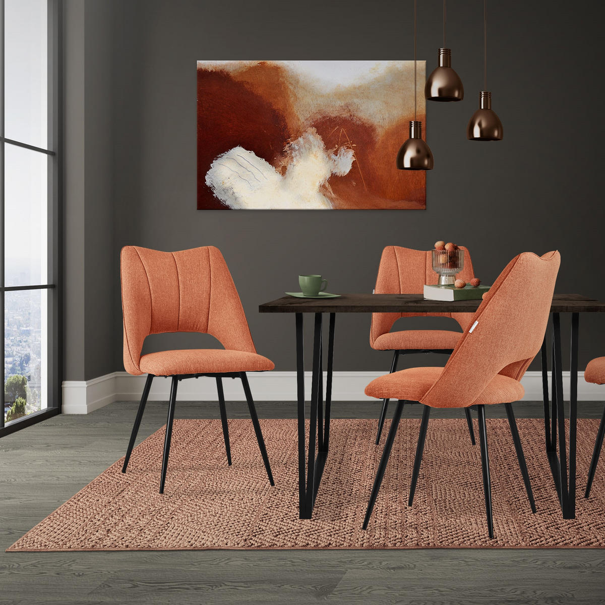 ESSZIMMERSTÜHLE 4ER-SET Orange Stoffbezug - Schwarz/Orange, Textil/Metall (53/89/57cm) - ML-DESIGN