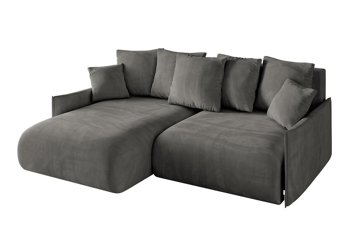 ECKSOFA mit Schlaffunktion und Bettkasten ONESK-L -v1 208x165x40 Dunkelgrau Velours - Dunkelgrau, Holzwerkstoff/Kunststoff (208/165cm) - ALTDECOR