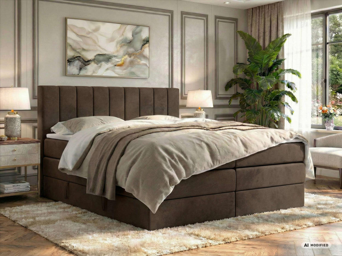 BOXSPRINGBETT ALVER KING 160/200 - Braun Velvet - Topper T25 - H3 - Schwarz/Braun, Kunststoff/Textil (160/200cm) - MKS