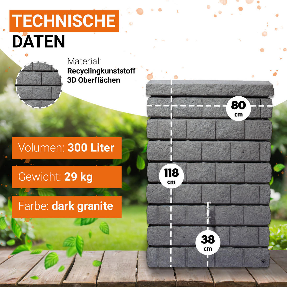 JUNIOR Wandtank 300 L, dark e - Hellgrau, Kunststoff (40/118/80cm) - GARANTIA