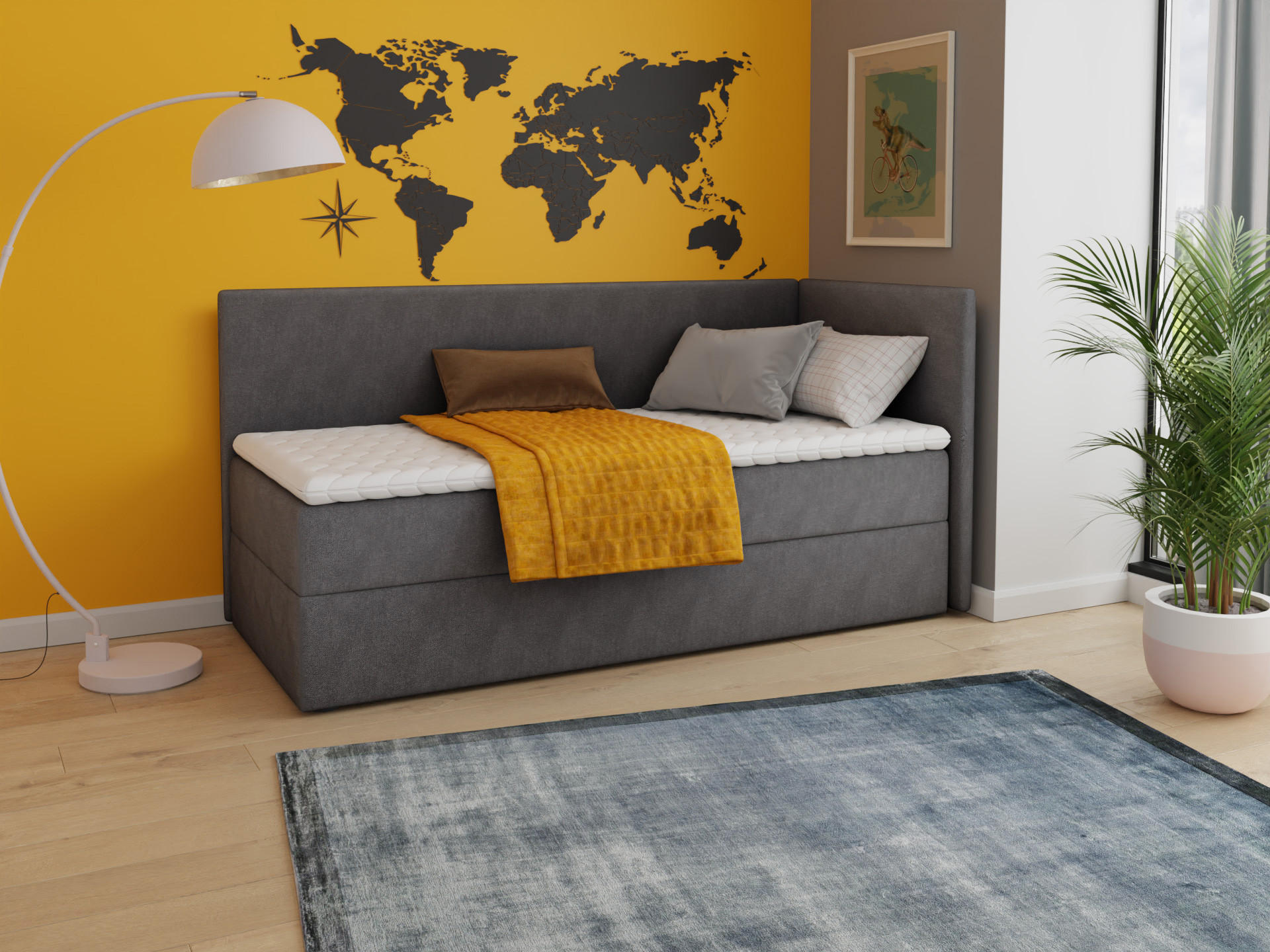 BOXBETT Flame - 80x200 - dunkelgrau (Kronos 22, Velvet - Kronos) - Dunkelgrau/Schwarz, Holz/Holzwerkstoff (80/200cm) - Sofnet