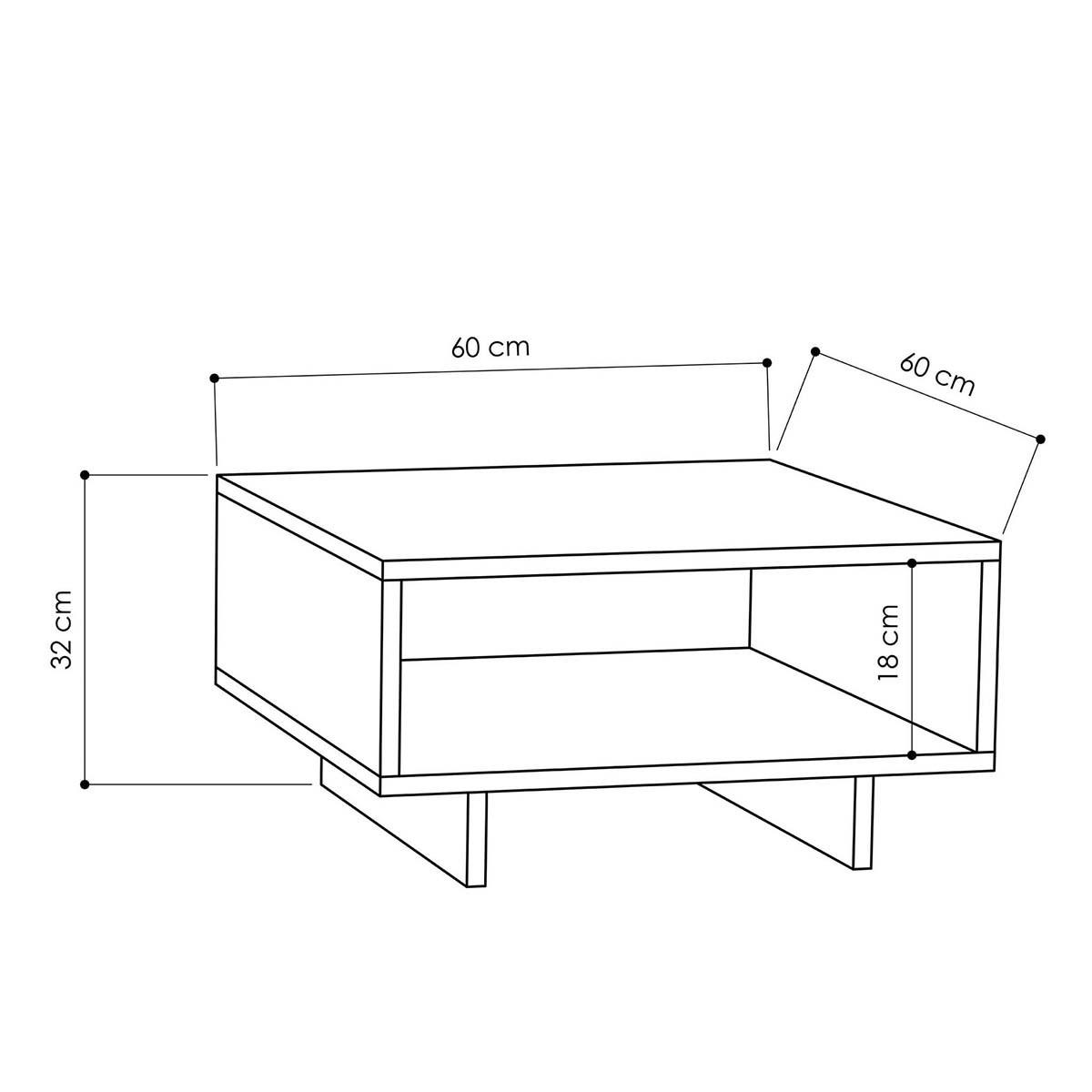 COUCHTISCH mit 1 Regal L60 cm - Hola - Eichefarben, Holzwerkstoff (60/60/32cm) - Calicosy
