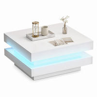 COUCHTISCH aus Spanplatte 70x70x36 cm Weiß mit LED-Beleuchtung und Bluetooth-App-Steuerung - Weiß, Holzwerkstoff (70/70/36cm) - IVMEU