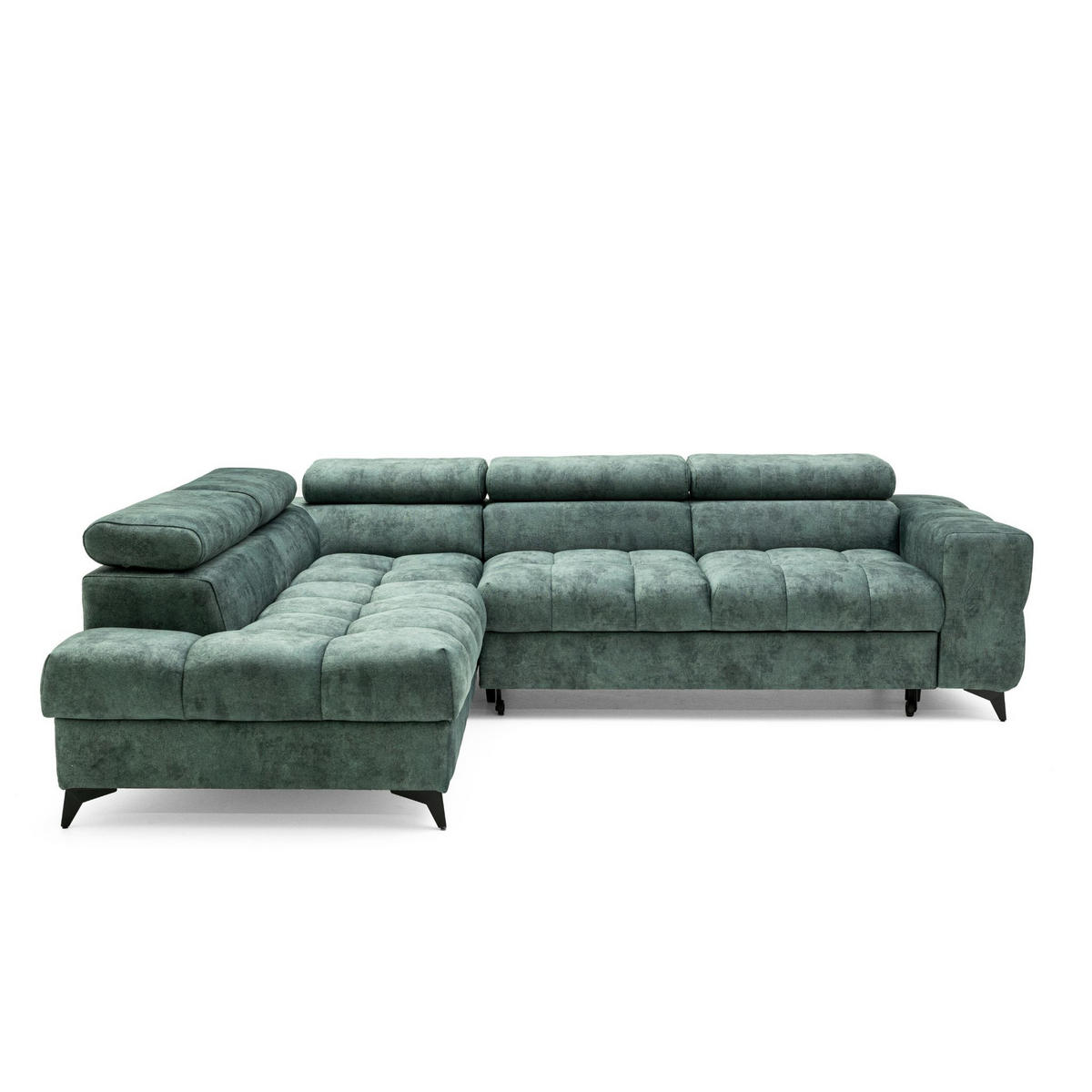 ECKSOFA PUDDING L Links mit Schlaffunktion 128x197 Velours Jadegrün - Jadegrün/Schwarz, Holz/Textil (270/204cm) - Muffo
