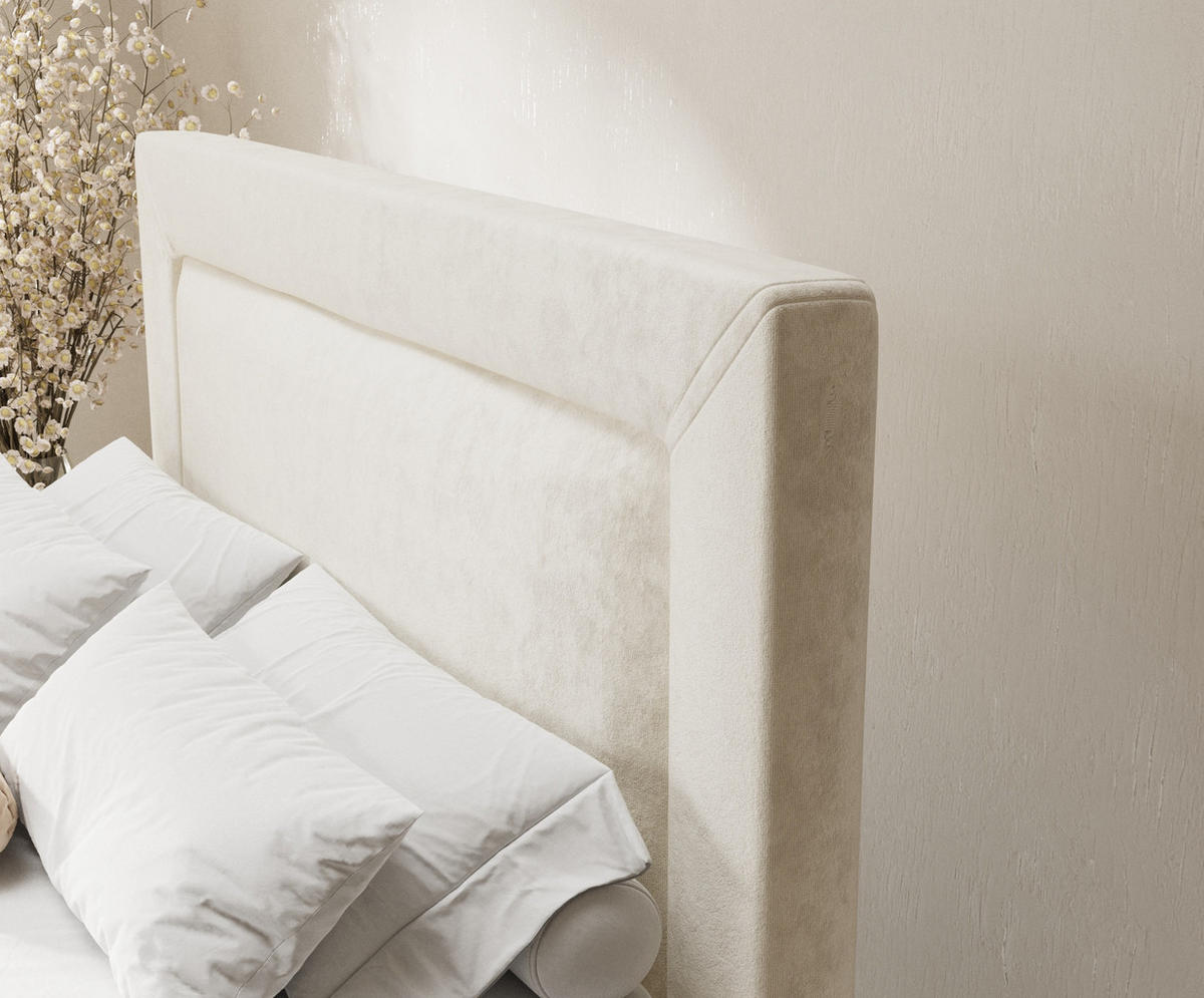BOXSPRINGBETT Laguno Creme 200/200 cm mit Latex-Topper - Silberfarben/Creme, Holz/Holzwerkstoff (200/200cm) - Maison de Reve