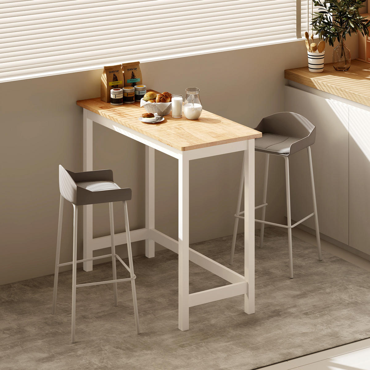 BARTISCH Stehtisch mit Holzoptik, Küchentisch aus Massivholz für Wohnzimmer - Eichefarben/Weiß, Holz (108/48/91cm) - HOMCOM