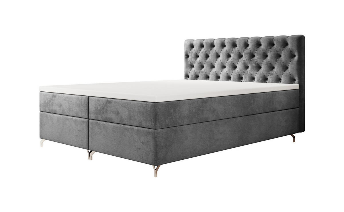 BOXBETT CHESTER 180x200, mit Matratze H3 und Topper, Monolith 92 - Grau, Holz/Textil (180/200cm) - Bedante