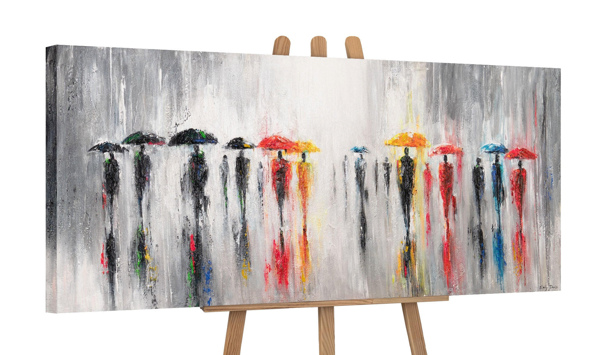 GEMÄLDE Bunte Schirme auf Keilrahmen 115x50 cm - Grau, Holz (115/50cm) - YS-art gallery