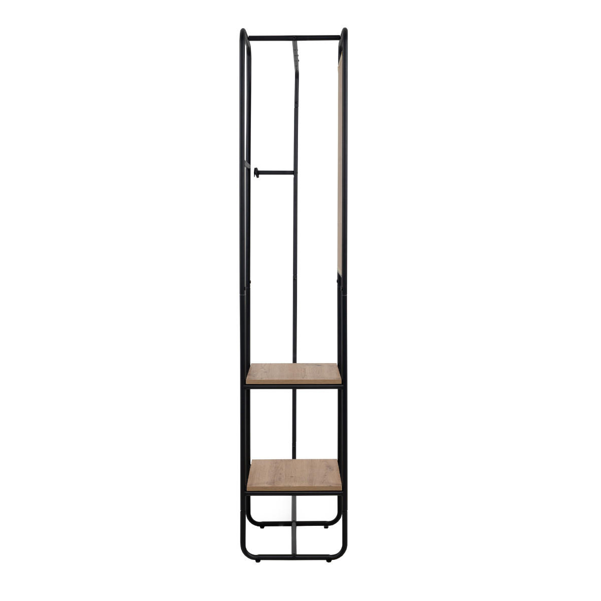 GARDEROBE aus lackiertem metall mit 6 haken, 2 regalen und 1 spiegel - luton 100/37/185 cm - Schwarz, Holzwerkstoff (37/185/43cm) - Calicosy